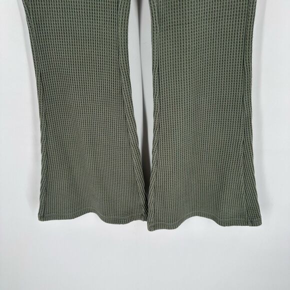 Aerie Women’s Waffle Hi Waisted Flare Leg Pants Green Size Medium Pull on Lounge - Picture 7 of 14